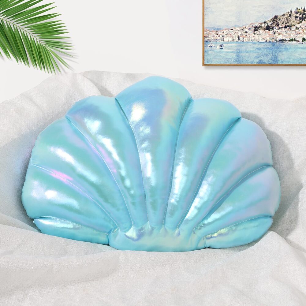 4194 Seashell Pillow - Holographic Iridescent Foil Fabric Throw Pillow